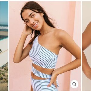 NWOT Nani Swimwear Pinstripe One Shoulder Crop, size small